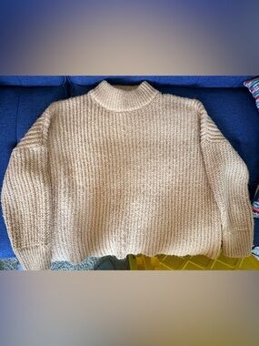 Elodie Neutral Cream Ribbed Mock Neck Sweater